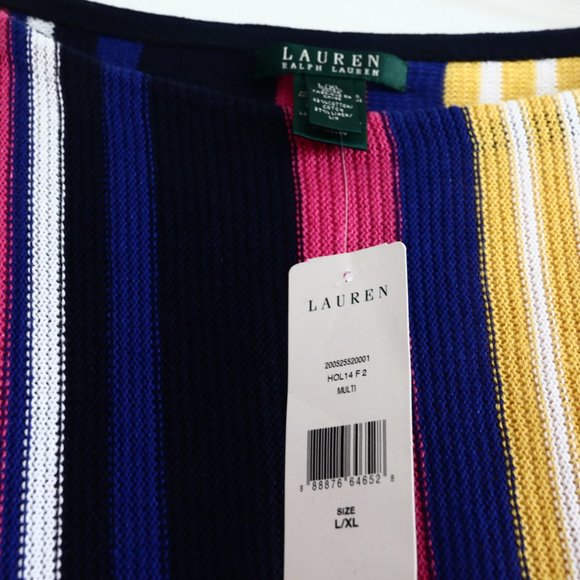 Ralph Lauren Poncho Sweater L XL Striped Cotton Linen Multi-Color New - Picture 3 of 5